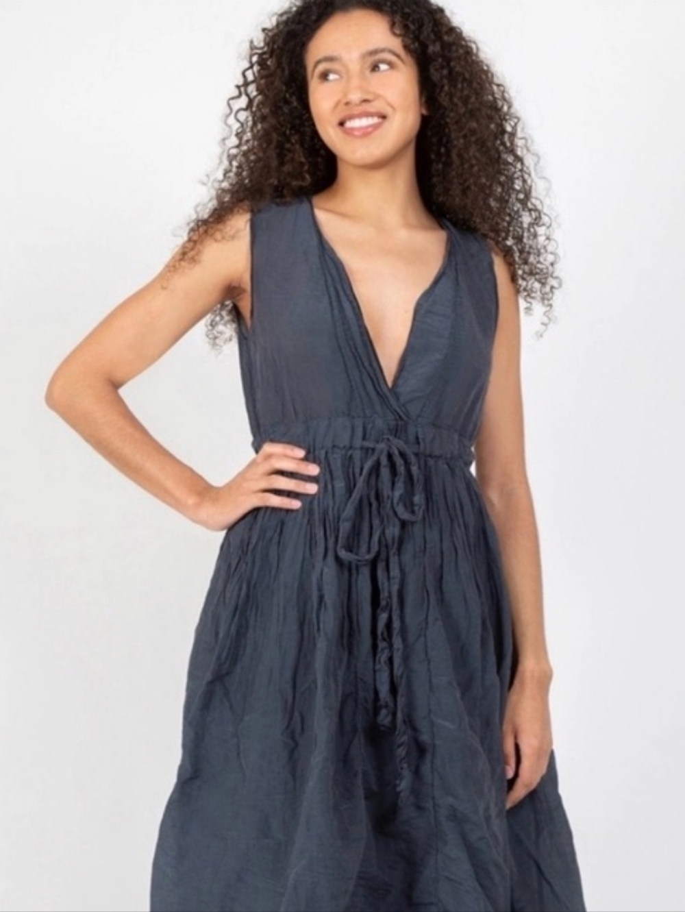 CP Shades Juliet Silk Black Sleeveless V-Neck Layered Dress